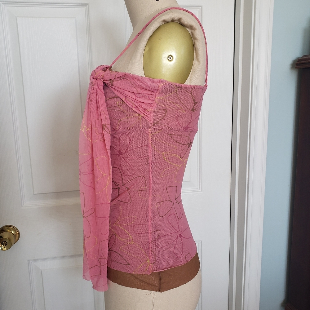 Pink Tie Mesh Tank Top, S - Picture 5 of 13